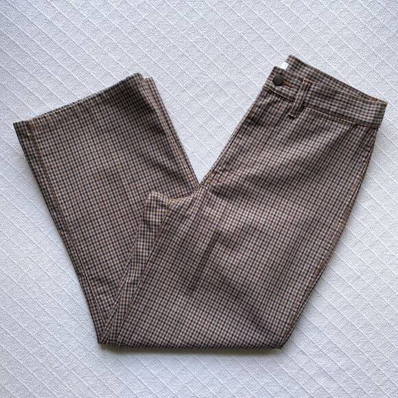Uniqlo U Checked Straight Pant High-Waist Cropped Brown Blue Plaid Womens 6 - Picture 1 of 11